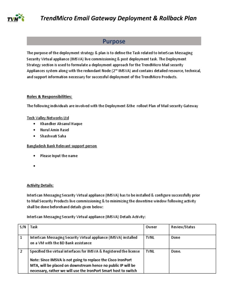 TrendMicro Email Gateway Deployment Rollback Plan | PDF | Data ...
