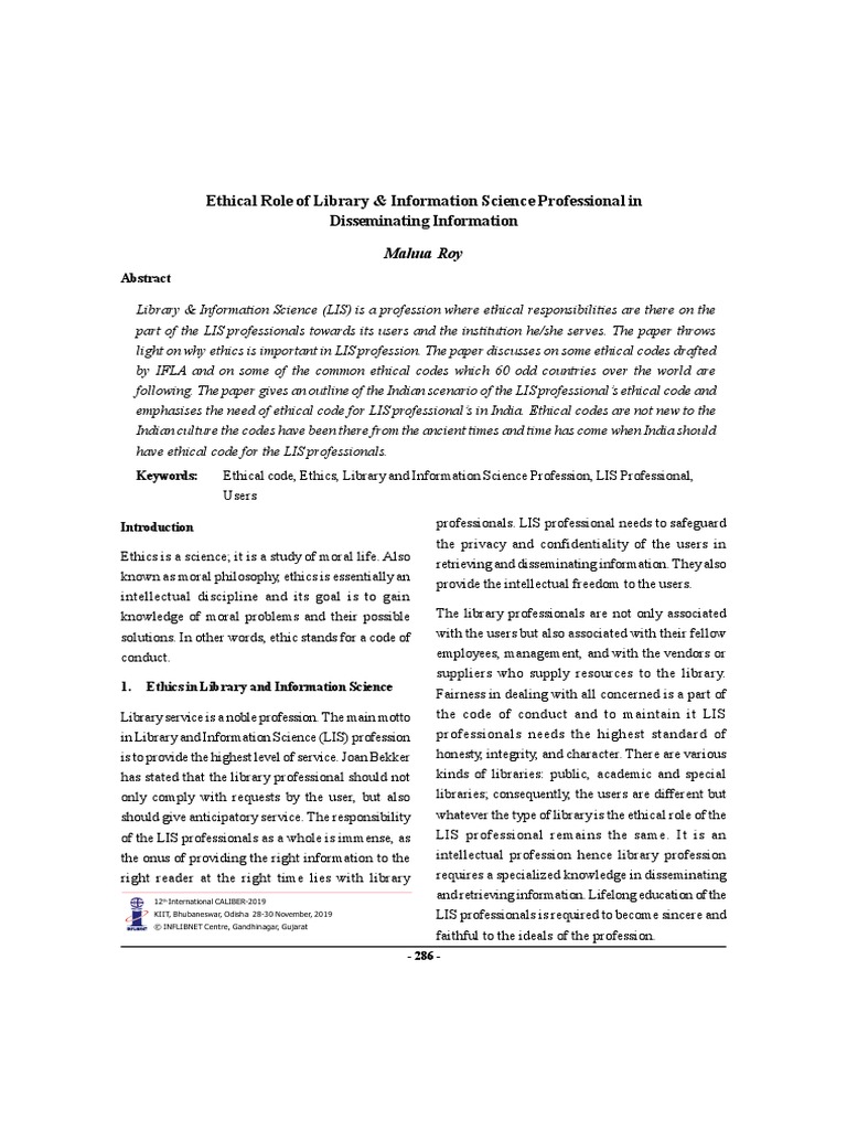 Ethical Role Of Library Information Science Professional In PDF
