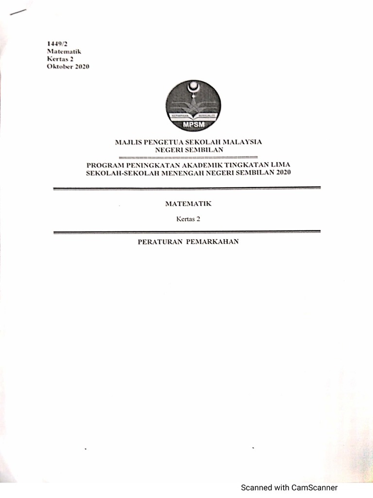 N9 Skema K1 K2 Percubaan 2020 Maths Pdf