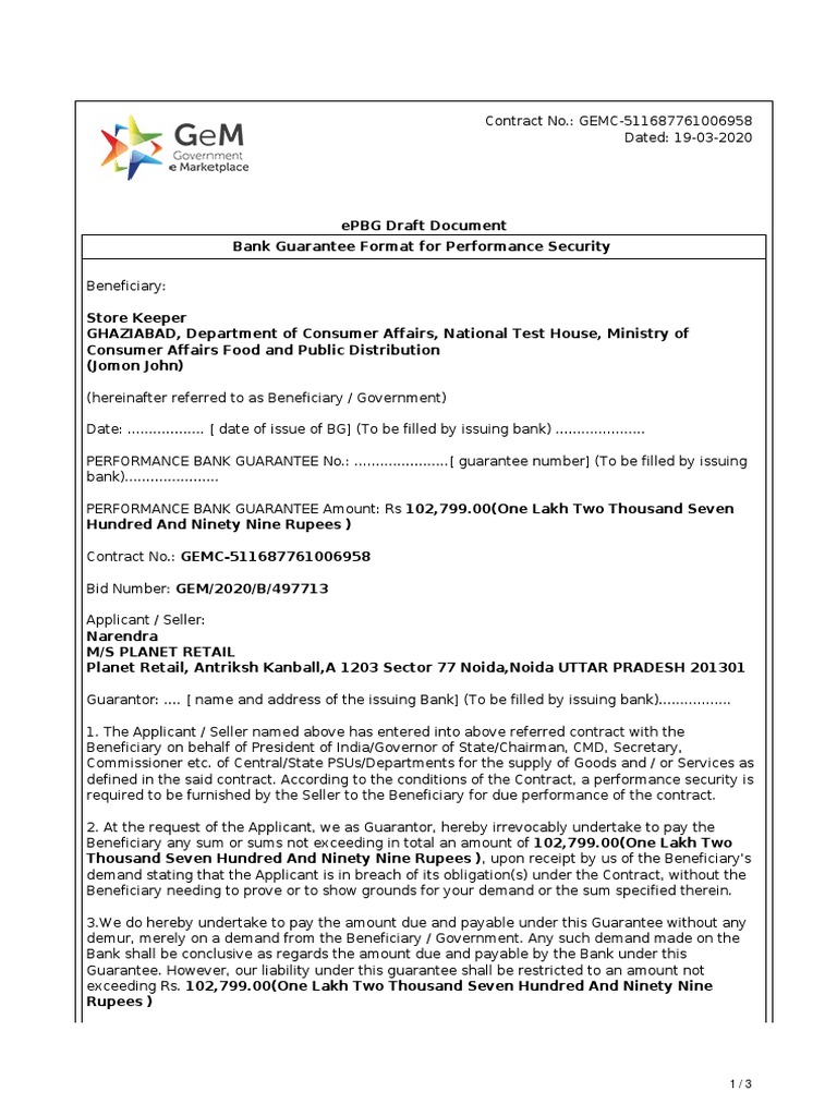 ePBG Format and Guidelines for GEM | PDF | Guarantee | Common Law