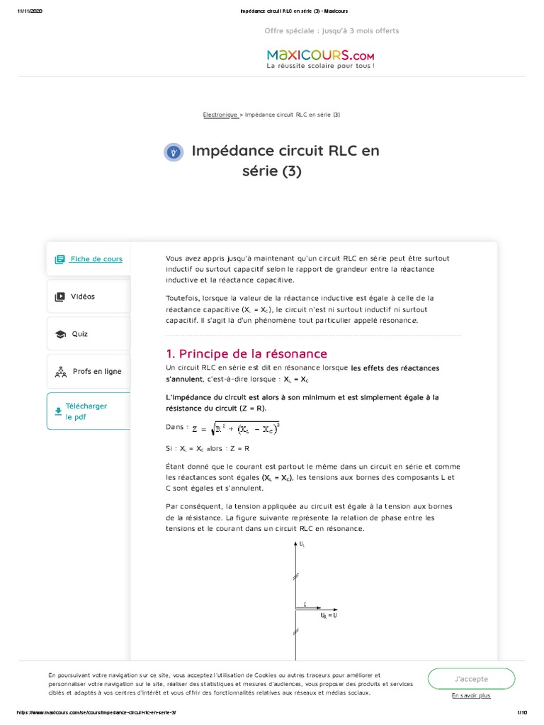 Impédance Circuit RLC en Série (3) - Maxicours PDF | PDF | Impédance ...
