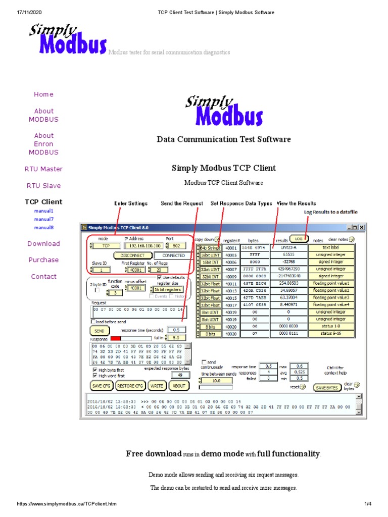 TCP Client Test Software - Simply Modbus Software | PDF | Data ...