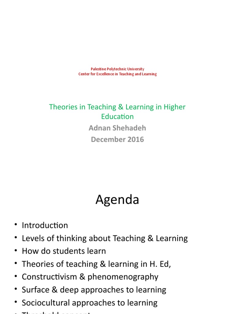Theories of Teaching and Learning in Higher Education | PDF ...