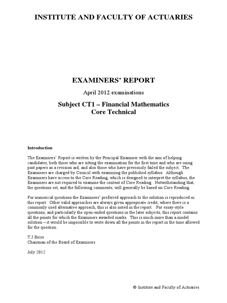 IandF CT1 201204 Examiners' Report PDF | PDF | Internal Rate Of Return ...