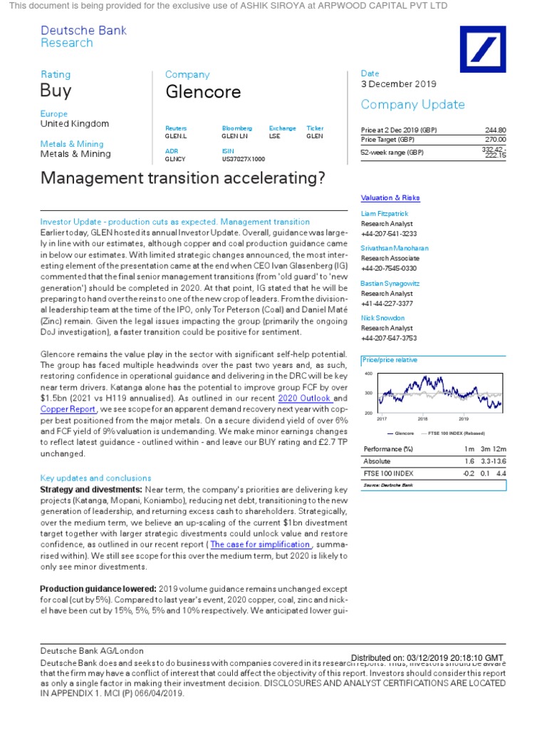 Glencore: Management Transition Accelerating? | Download Free PDF ...