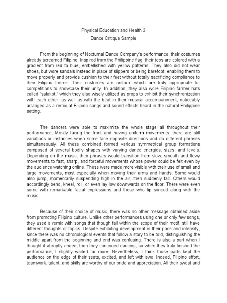 Dance Critique Sample | PDF | Dances | Clothing