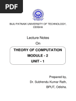 Lecture Notes On: Theory of Computation Module - 2 Unit - 1