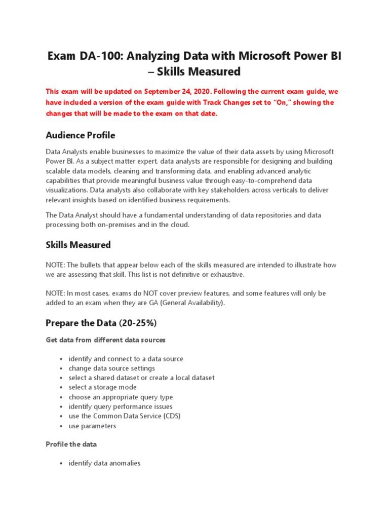 Exam DA-100: Analyzing Data With Microsoft Power BI - Skills Measured ...