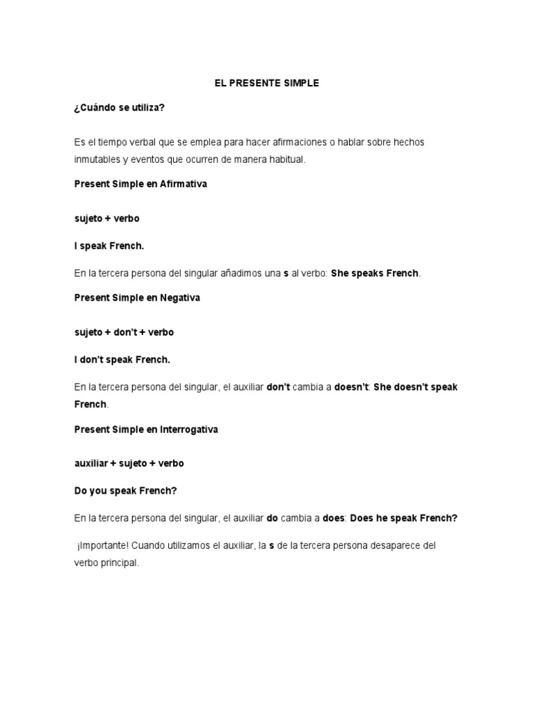 Uso del Presente Simple en Inglés | PDF | Verbo | Asunto (gramática)
