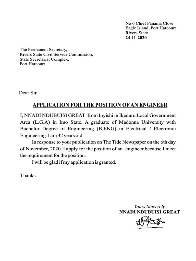 Application for Engineer Position | PDF