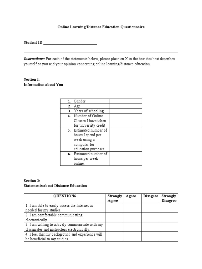 Online Learning Questionnaire for Students | PDF | Educational ...