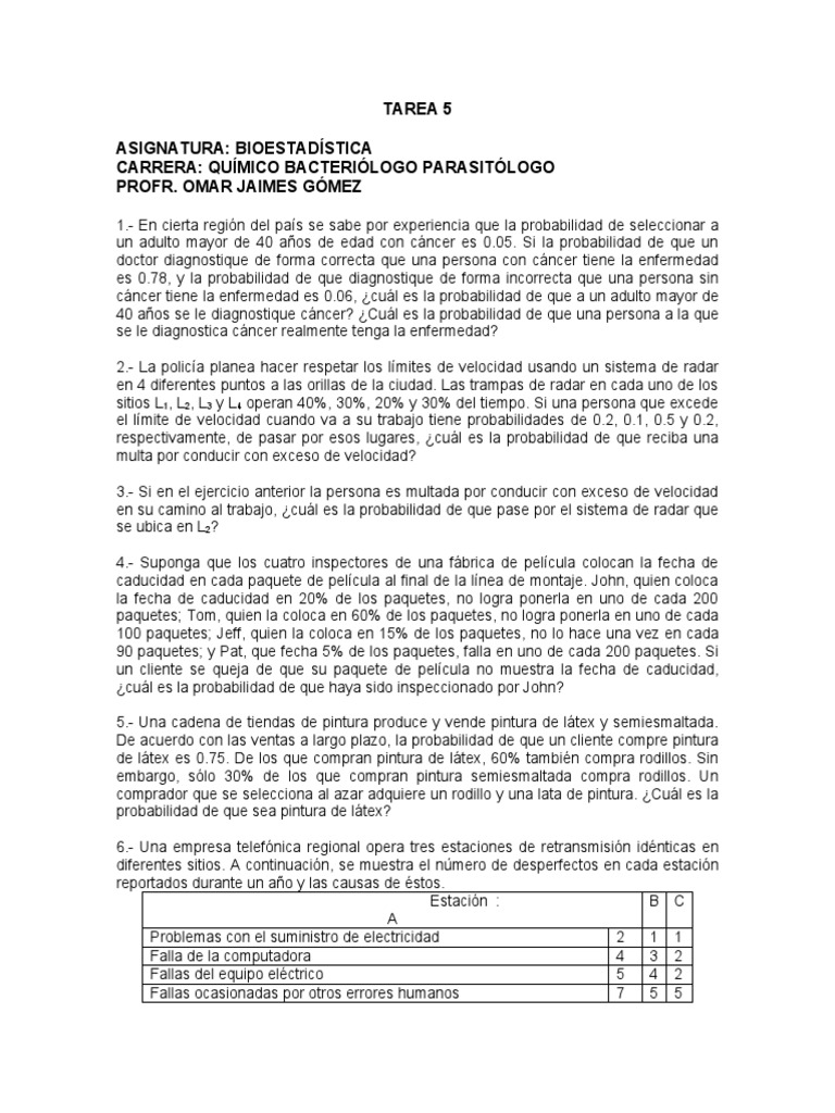 Tarea 5 de Bioestadística (QBP) 2020 PDF Bienestar Medicina