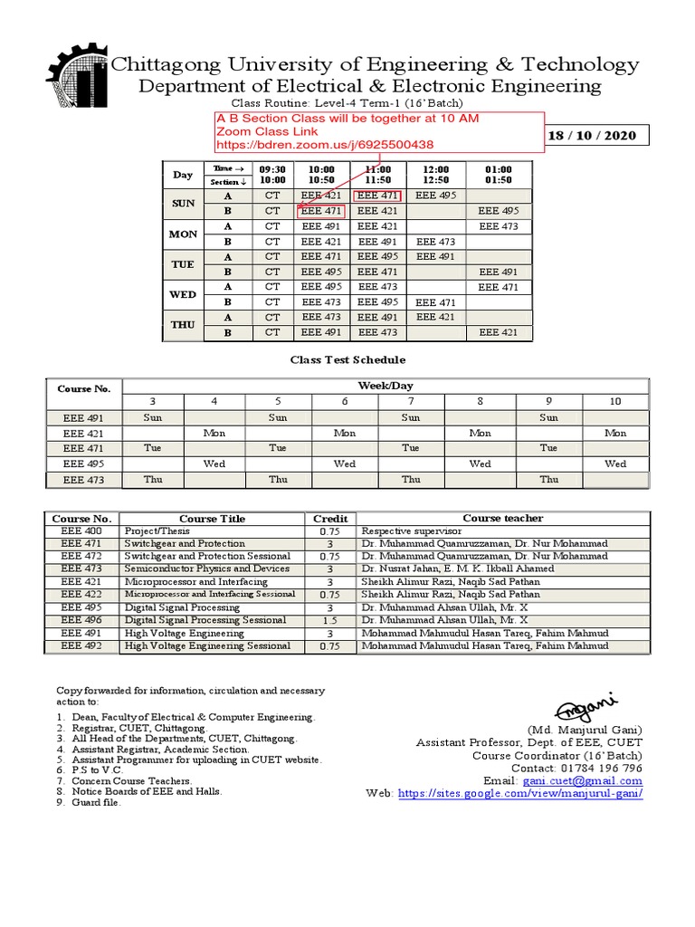 L4 - T1 Class Routine EEE16 Batch | PDF | Electrical Engineering ...