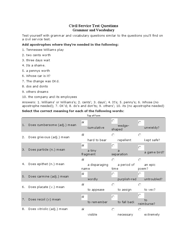 Civil Service Test Questions | Leadership | Test (Assessment)
