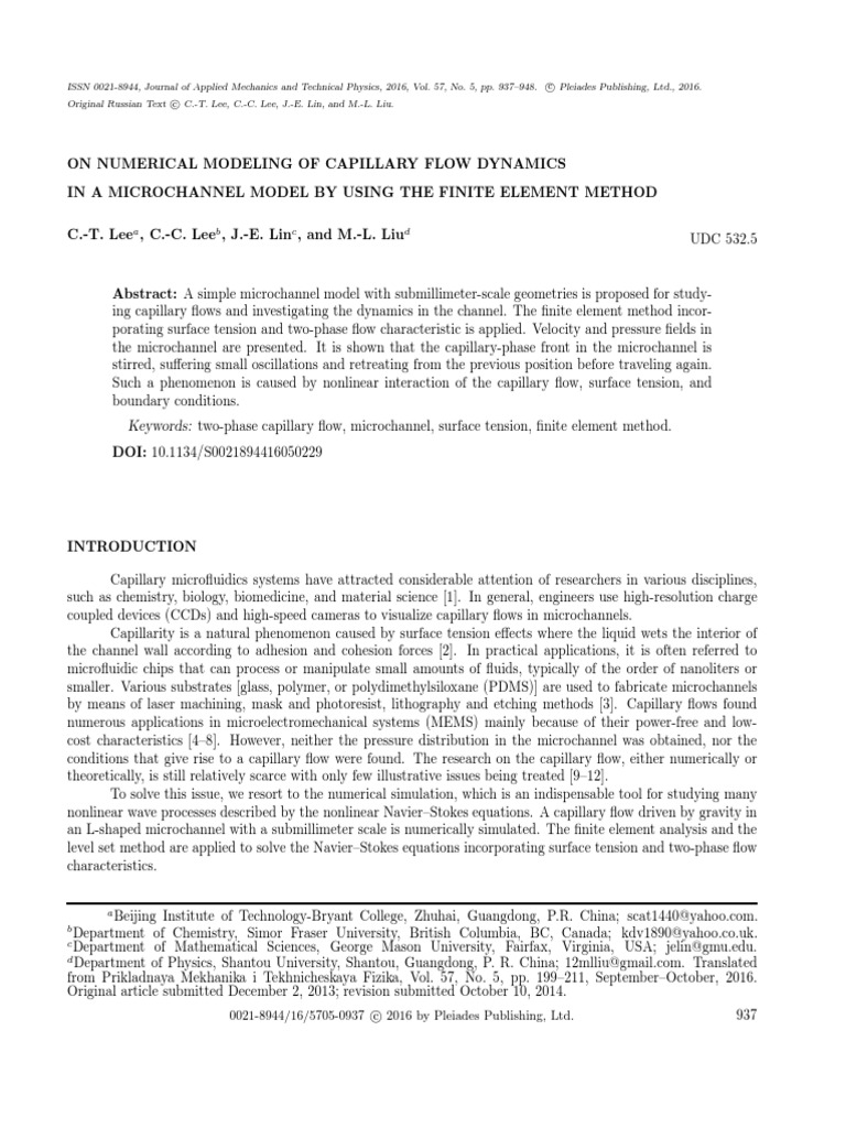 Keywords TwoPhase Capillary Ow, Microchannel, Surface Tension, Finite