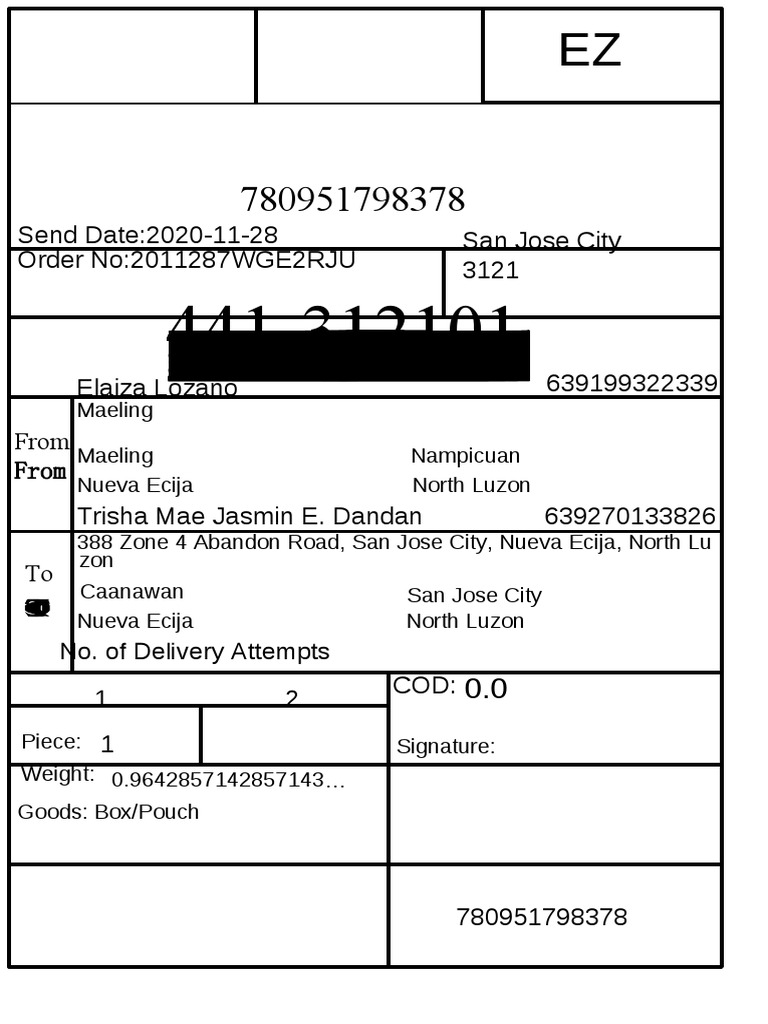 J&T Waybill Sample for San Jose City | PDF