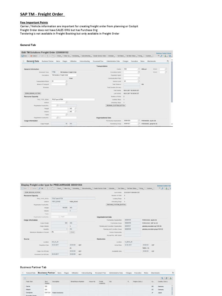 SAP TM Freight Order PDF Cargo Train