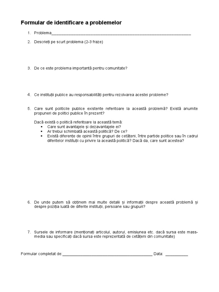 Formular de Identificare A Problemelor | PDF