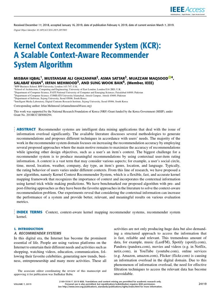 Scalable Kernel Context Recommender System | PDF | Vector Space ...