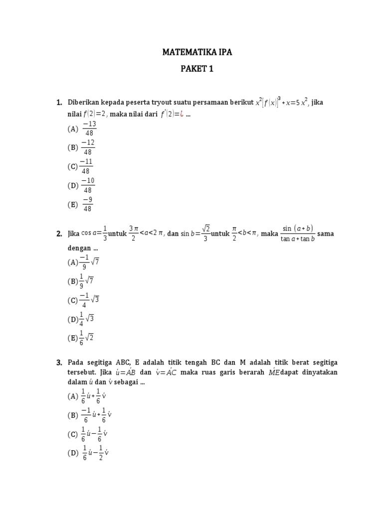 Soal Tka Saintek Paket 1 Pdf