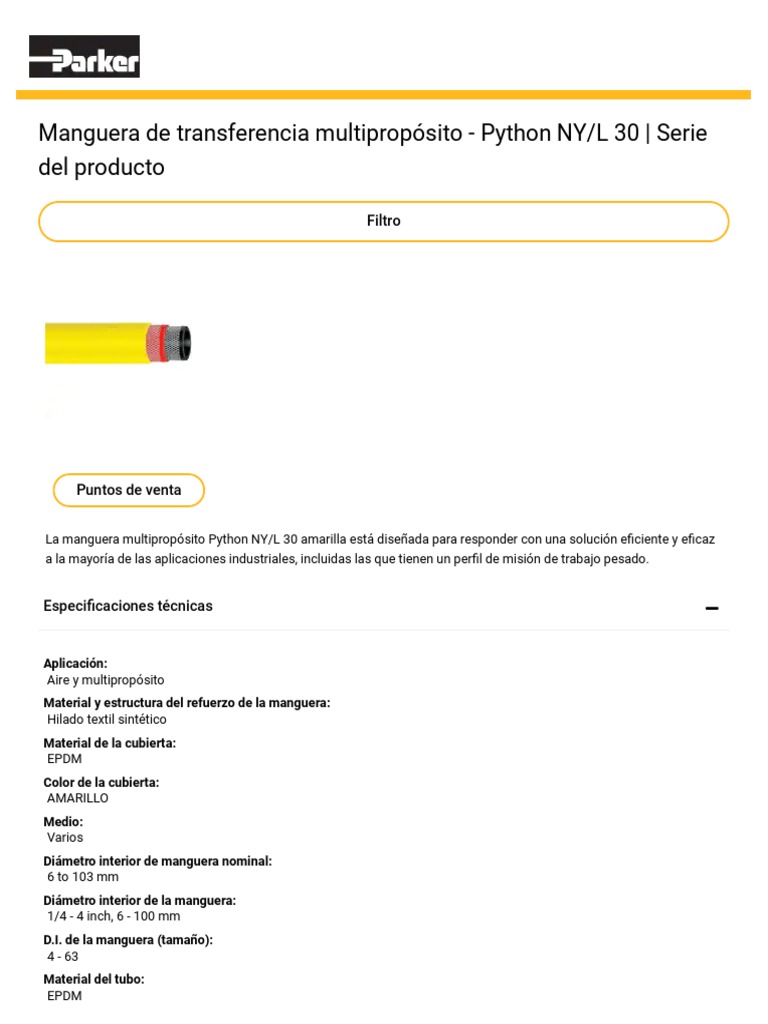 Manguera de Transferencia Multipropósito - Python NY - L 30 - Parker NA ...