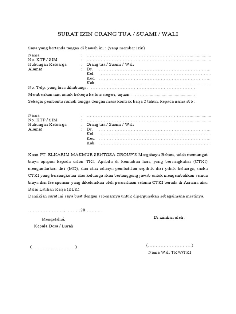 Surat Izin Orang Tua Pdf