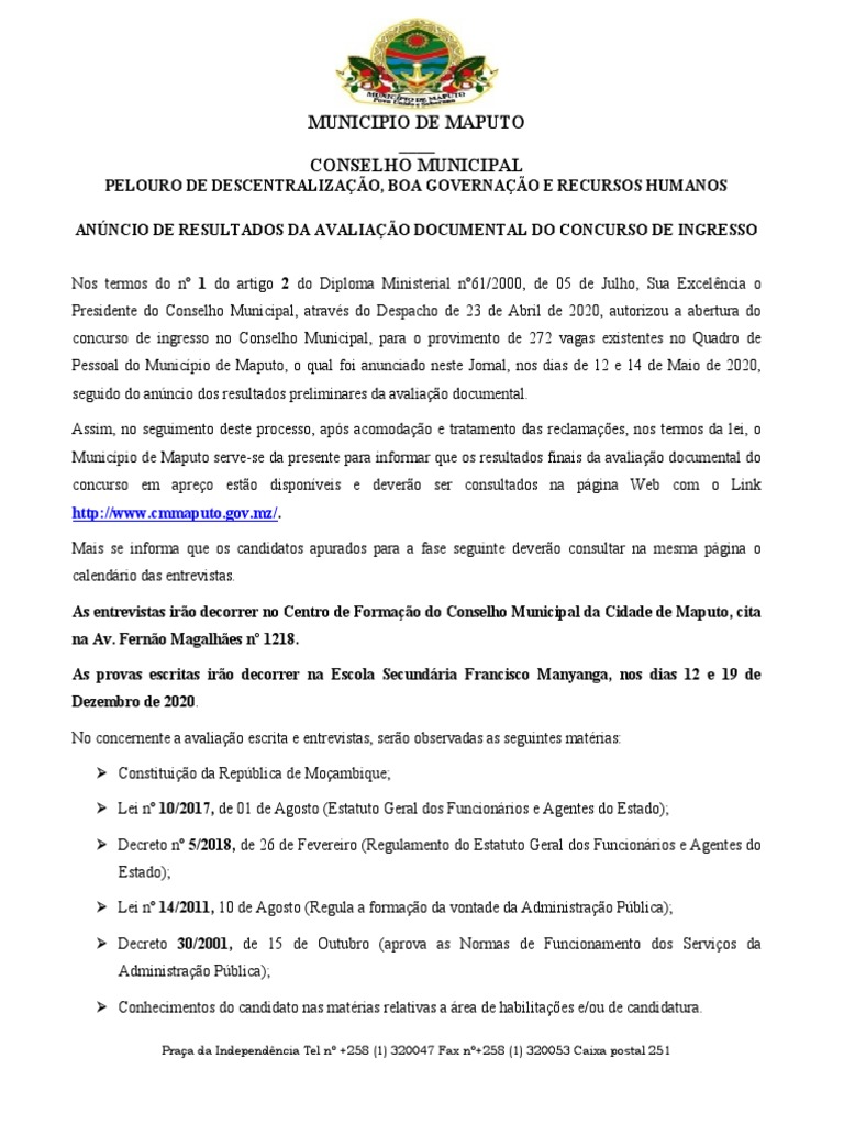 Anúncio de Resultados Finais de Avaliação Documental Do Concurso de ...