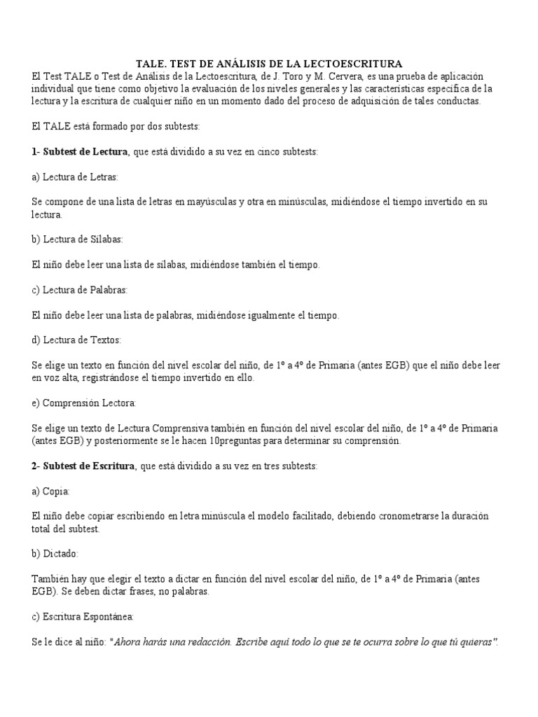 Tale Test de Analisis | PDF
