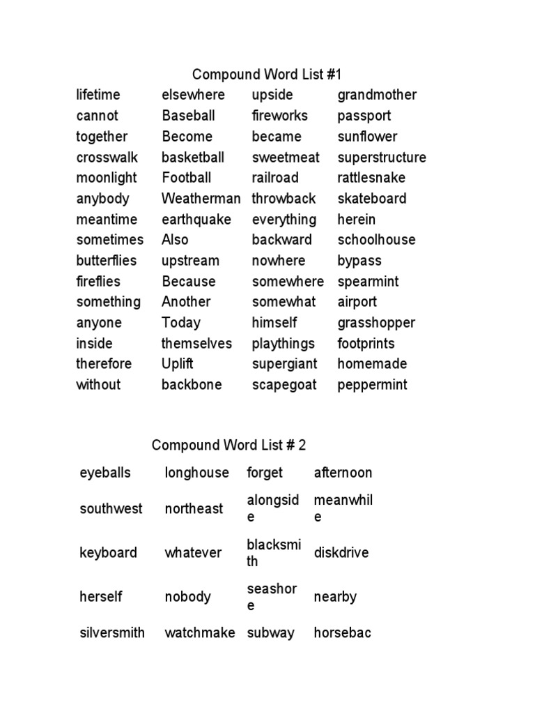 Compound Word List PDF Newspaper And Magazine Nature
