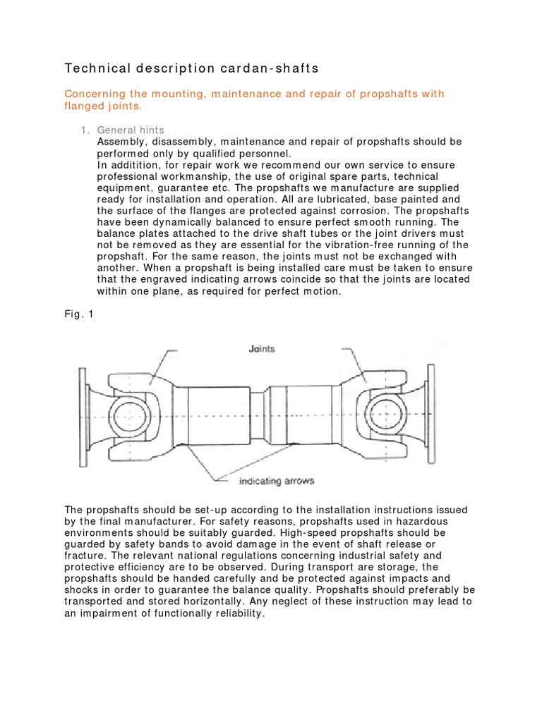 Cardan Shaft Installation and Maintenance Guide | PDF | Bearing  (Mechanical) | Mechanical Engineering