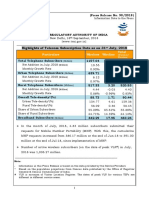 Highlights of Telecom Subscription Data As On 31 July, 2018: Particulars Wireless Wireline Total