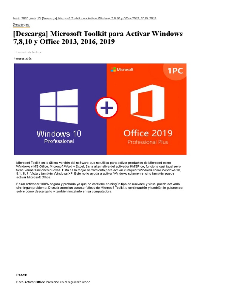 descargar microsoft toolkit para activar office 2019