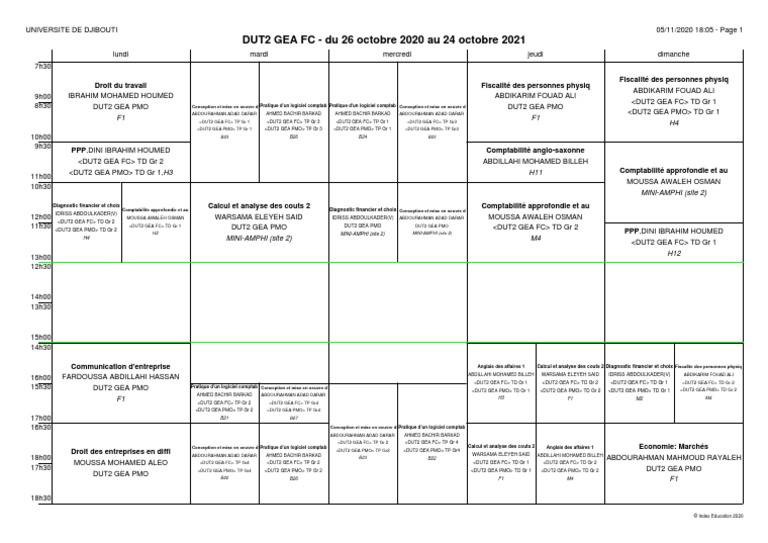 Emploi Du Temps GEA2 FC 20202021 PDF PDF — free download