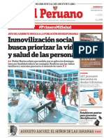 El Peruano: Inmovilización Social Busca Priorizar La Vida y Salud de Las Personas