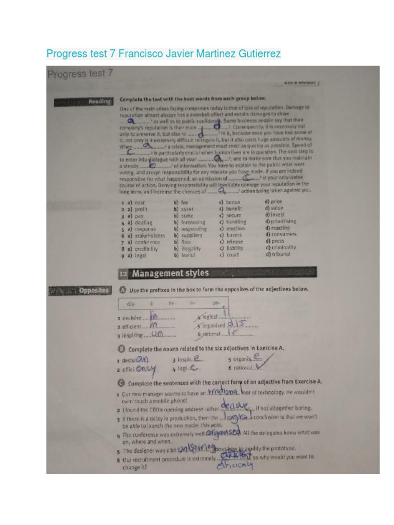 Progress Test 7 | PDF