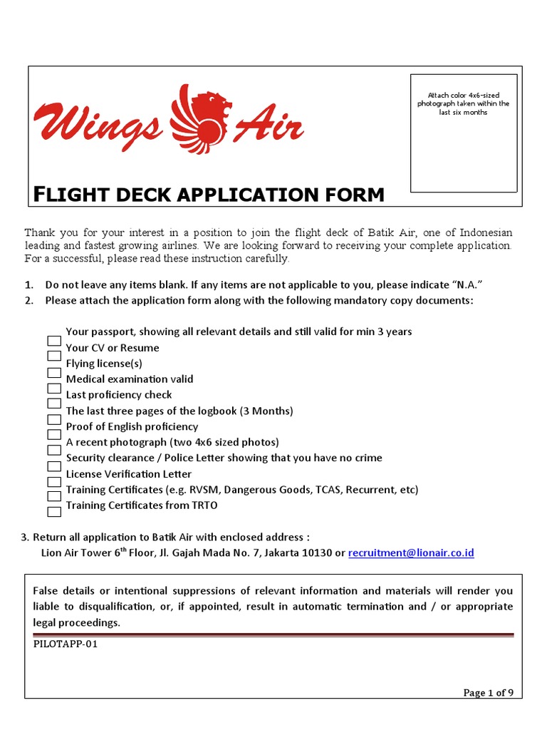 WINGS AIR Flight Deck Application Form | Download Free PDF | Aircraft ...