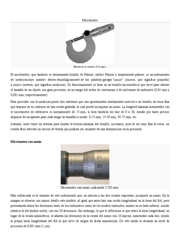 Tipos y uso del micrómetro | PDF | Longitud | Herramientas