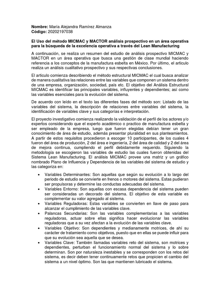 Análisis MICMAC y MACTOR en Lean Manufacturing | PDF | Lean ...