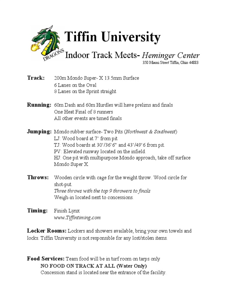 Tiffin University Indoor Track Meets PDF Track And Field