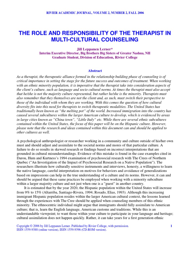Role of Multicultural Counselor | PDF | Counseling Psychology ...