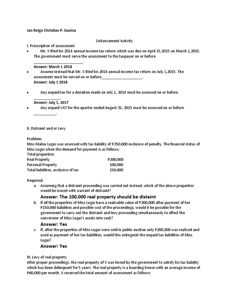 Analysis of Tax Assessment, Collection, and Refund Procedures Based on