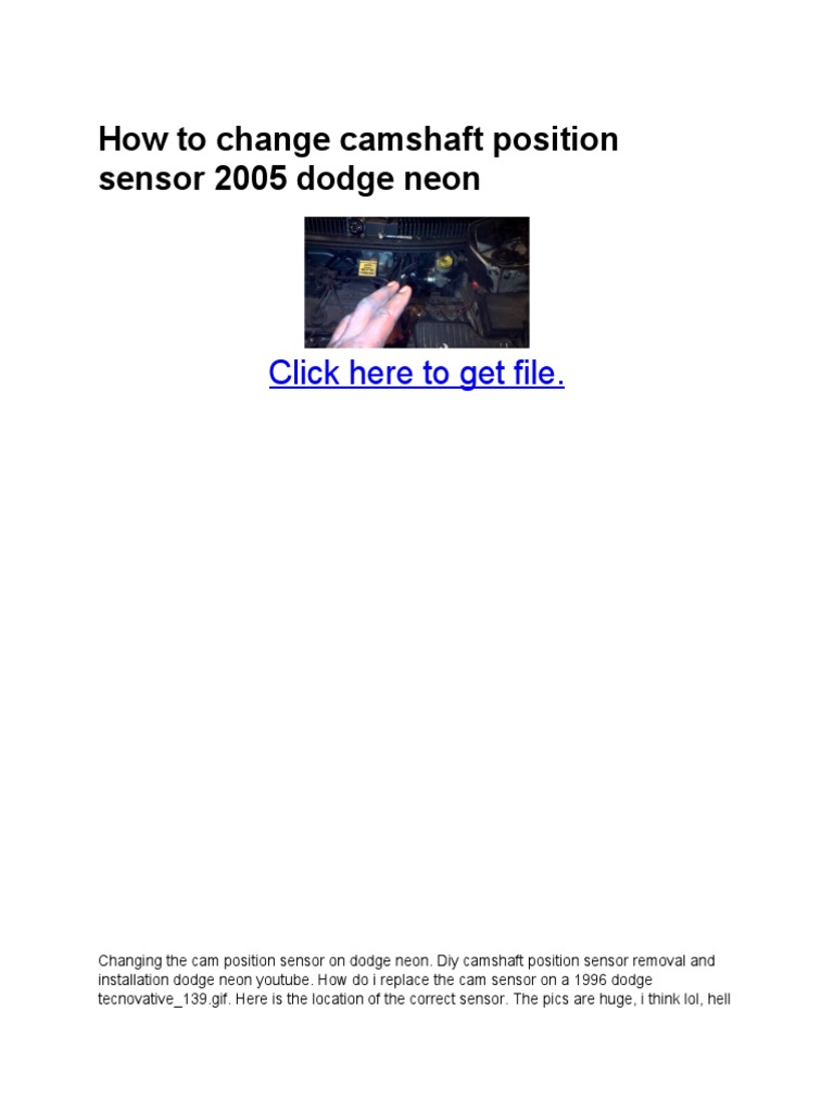 How To Change Camshaft Position Sensor 2005 Dodge Neon PDF Dodge