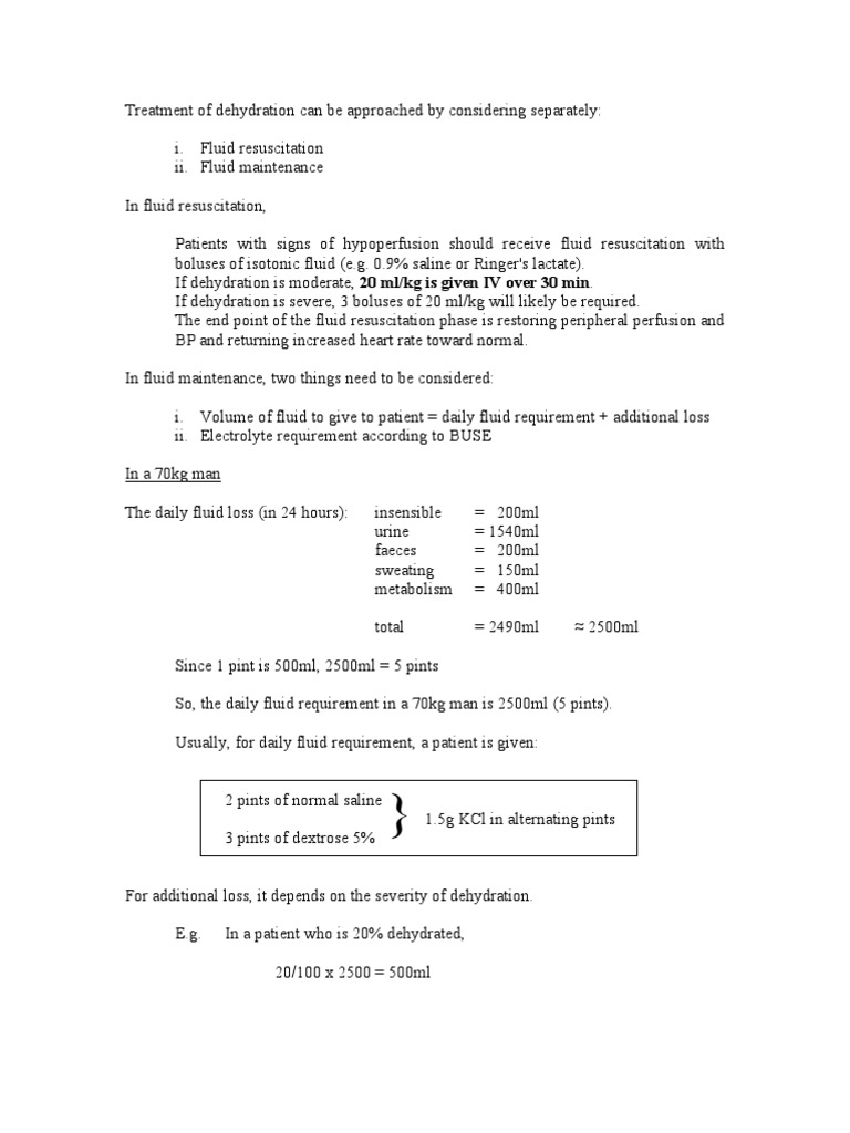 Fluid Maintenance Calculations PDF Dehydration Medicine