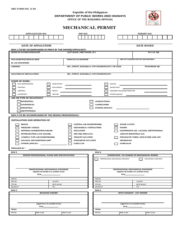 Mechanical Permit Department of Public Works and Higways PDF
