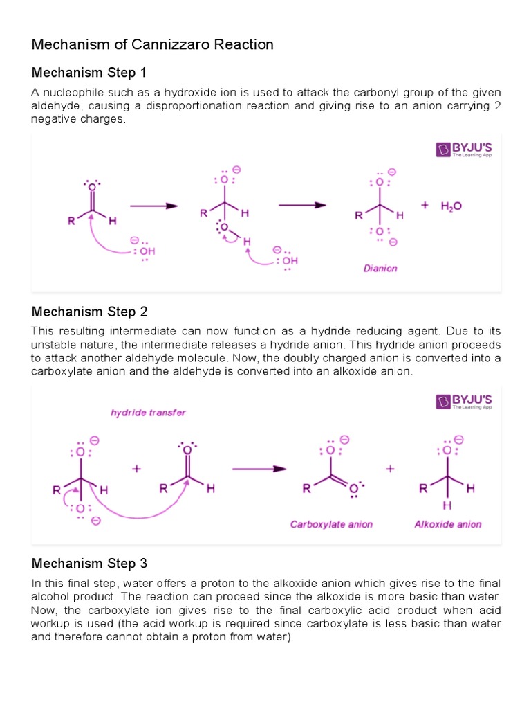 Cannizzaro Reaction Mechanism Explained | PDF | Science & Mathematics