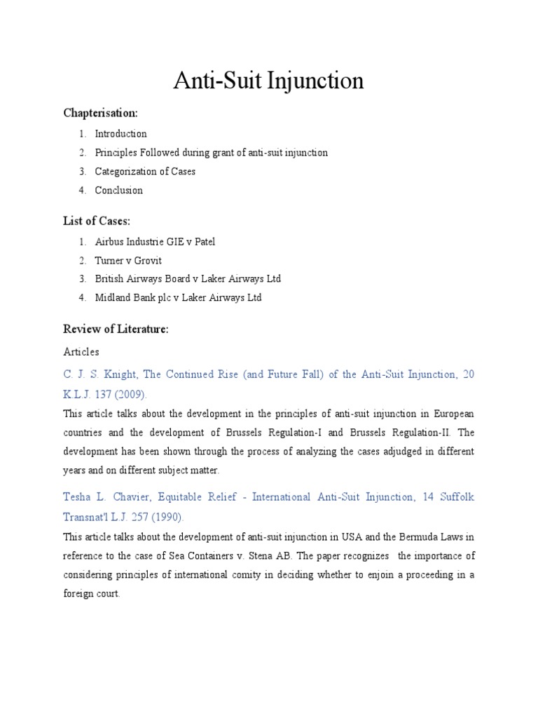 Anti-Suit Injunction: Chapterisation | Download Free PDF | Injunction ...