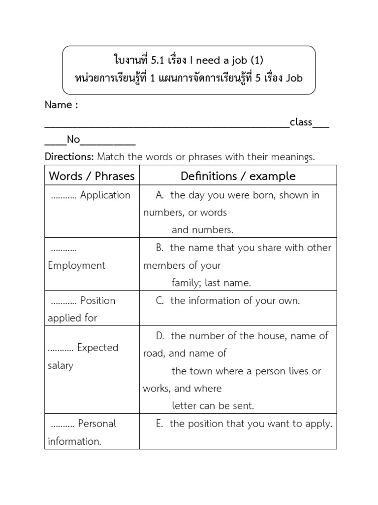 Job Application Vocabulary Guide | PDF | Business