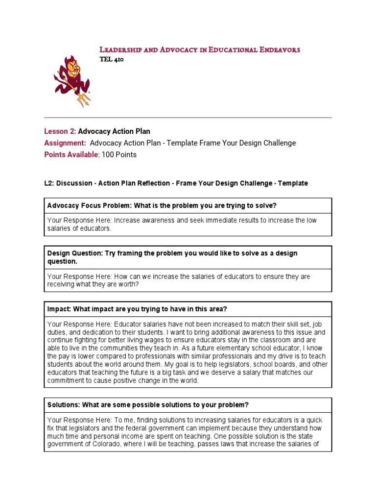l2 Assignment Advocacy Action Plan Frame Your Design Challenge PDF Salary Behavior
