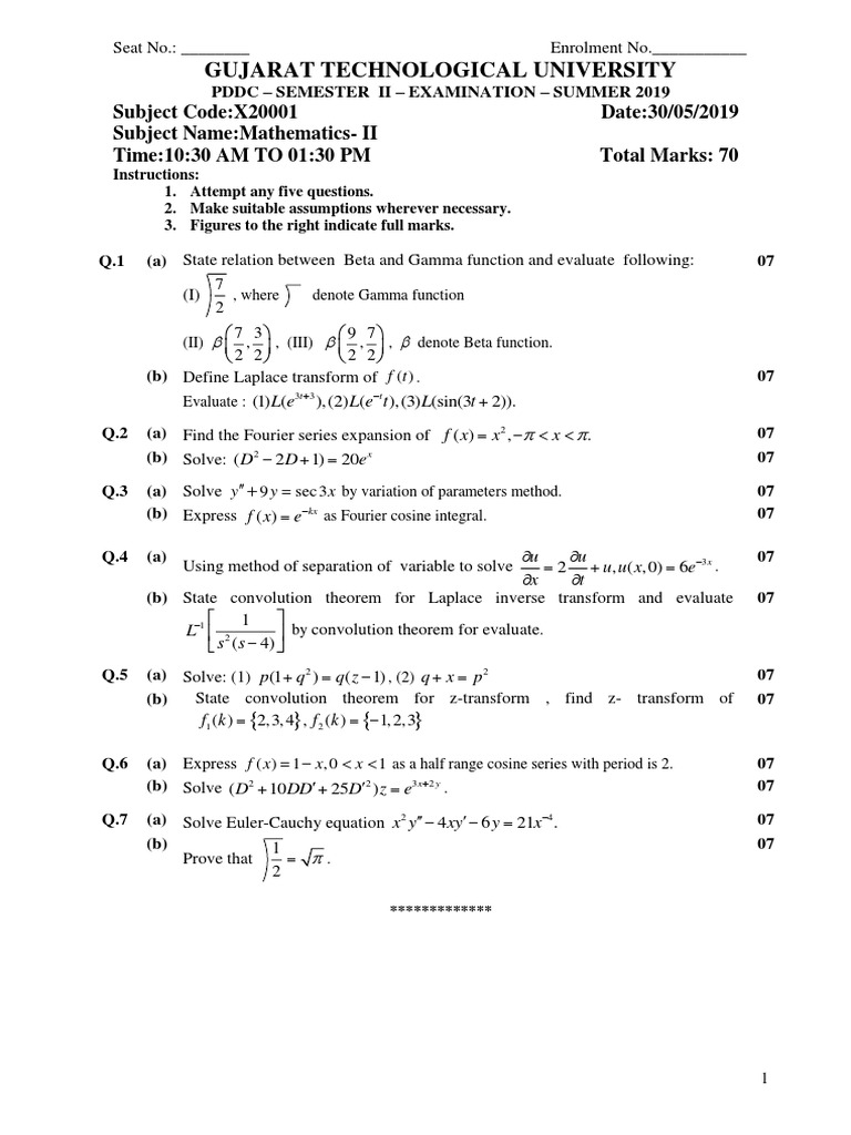 X001 Maths Pdf Laplace Transform Fourier Series