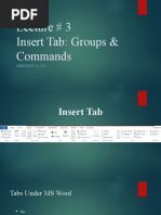 Lecture # 3 Insert Tab: Groups & Commands: FEBRUARY 13, 2017